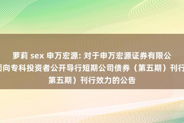 萝莉 sex 申万宏源: 对于申万宏源证券有限公司2024年面向专科投资者公开导行短期公司债券(第五期)刊行效力的公告