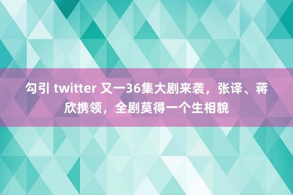 勾引 twitter 又一36集大剧来袭，张译、蒋欣携领，全剧莫得一个生相貌